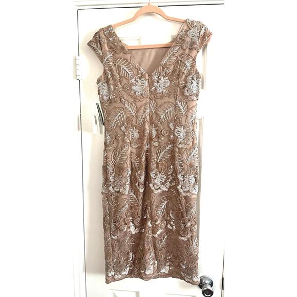 ALEX EVENINGS Short Embroidered Sequin Lace Cocktail Dress Rose Gold - Sz 4 NWT - Picture 5 of 9